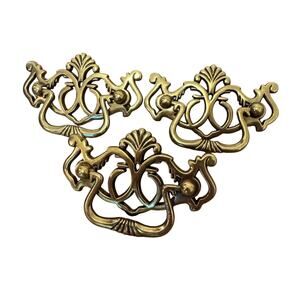 Vintage Chippendale Batwing Bail Drawer Pulls Cabinet Pulls Brass Metal Set Of 3
